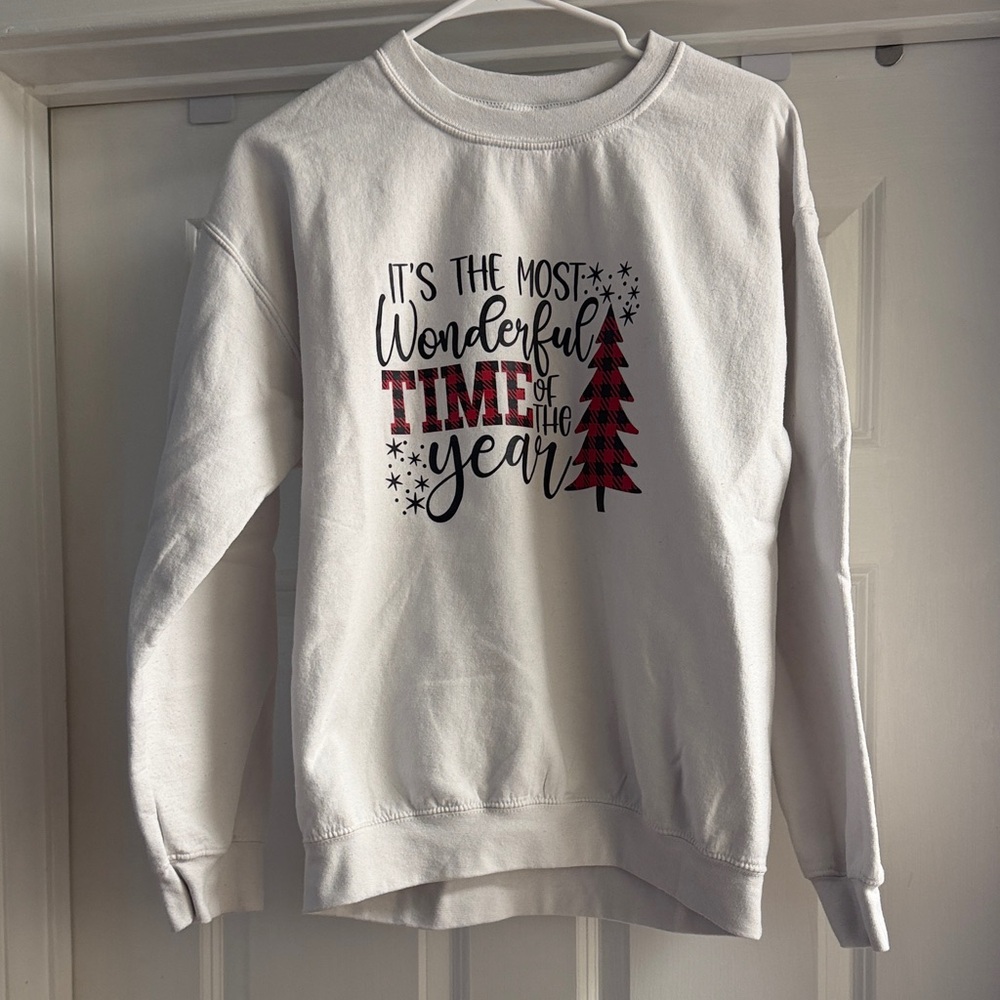 Adidas White Sweatshirt with Red Holiday Design